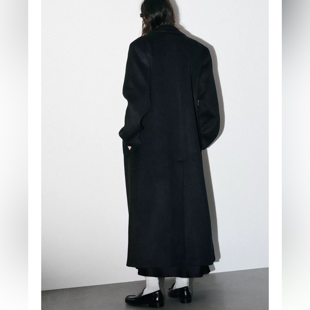 Zara Long wool blend Black Double-Breasted Coat - Picture 8 of 12